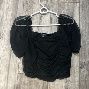 Black crop top with sheer sleeves